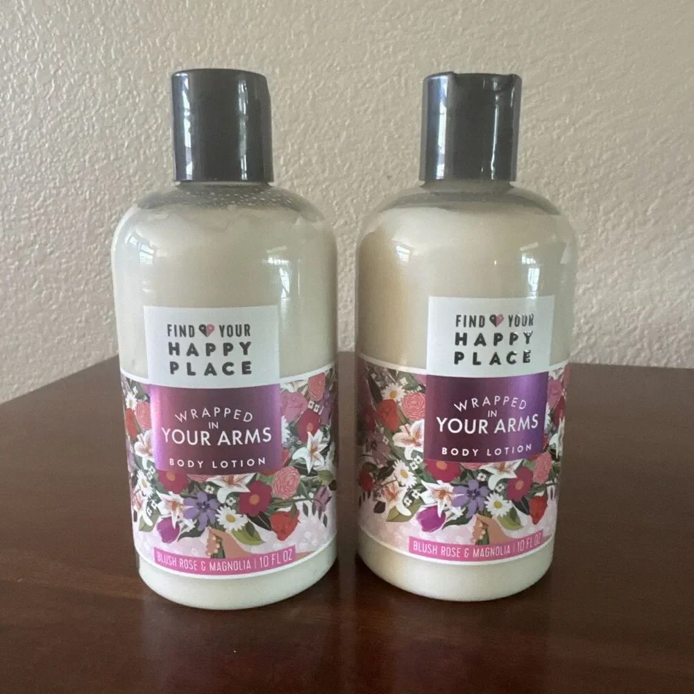 2 Pack Of 10oz Find Your Happy Place Wrapped in Arms Body Lotion Rose & Magnolia